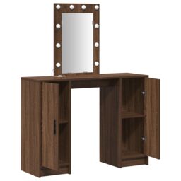 Berkfield Home Dressing Table with LED Lights¬†Brown Oak 102x33x135 cm in Brown - Size: 102 x 33 x 135 cm - thumbnail 4