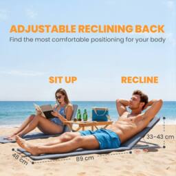 OUTSUNNY 2 Pieces Outdoor Beach Mat Steel Reclining Chair Set w/ Pillow in Grey - thumbnail 5