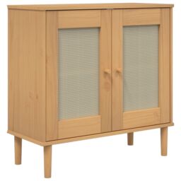 Berkfield Home Sideboard SENJA Rattan Look Brown 80x35x80 cm Solid Wood Pine - Size: 80 x 35 x 80 cm - thumbnail 2