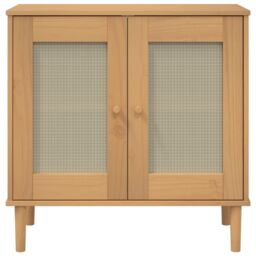 Berkfield Home Sideboard SENJA Rattan Look Brown 80x35x80 cm Solid Wood Pine - Size: 80 x 35 x 80 cm - thumbnail 5