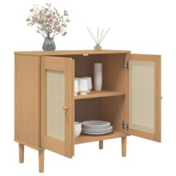 Berkfield Home Sideboard SENJA Rattan Look Brown 80x35x80 cm Solid Wood Pine - Size: 80 x 35 x 80 cm - thumbnail 4