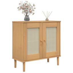 Berkfield Home Sideboard SENJA Rattan Look Brown 80x35x80 cm Solid Wood Pine - Size: 80 x 35 x 80 cm - thumbnail 3