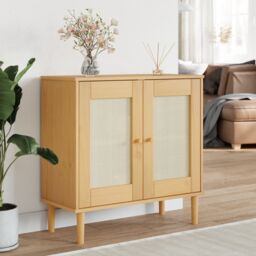 Berkfield Home Sideboard SENJA Rattan Look Brown 80x35x80 cm Solid Wood Pine - Size: 80 x 35 x 80 cm