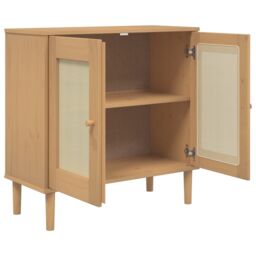 Berkfield Home Sideboard SENJA Rattan Look Brown 80x35x80 cm Solid Wood Pine - Size: 80 x 35 x 80 cm - thumbnail 6