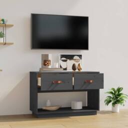 Berkfield Home TV Cabinet Grey 90x40x60 cm Solid Wood Pine - Size: 90 x 40 x 60 cm - thumbnail 3