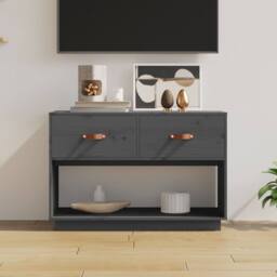 Berkfield Home TV Cabinet Grey 90x40x60 cm Solid Wood Pine - Size: 90 x 40 x 60 cm - thumbnail 2