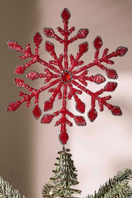 Dibor Red Beaded Snowflake Christmas Decorations Tree Topper - image 1