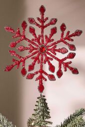Dibor Red Beaded Snowflake Christmas Decorations Tree Topper