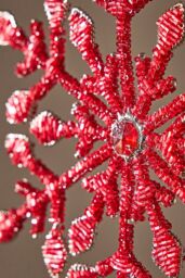 Dibor Red Beaded Snowflake Christmas Decorations Tree Topper - thumbnail 2