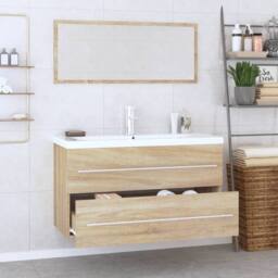 Berkfield Home 3 Piece Bathroom Furniture Set Sonoma Oak in Brown - thumbnail 4
