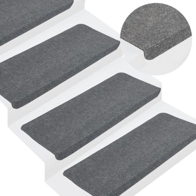Berkfield Home Stair Mats Self-adhesive 15 pcs 65x24.5x3.5 cm Grey - Size: Medium - image 1