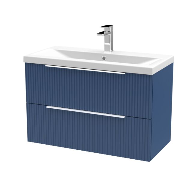 Balterley Fluted Wall Hung 2 Drawer Vanity Basin Unit & Basin 800mm - Satin Blue - image 1