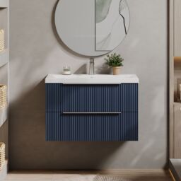 Balterley Fluted Wall Hung 2 Drawer Vanity Basin Unit & Basin 800mm - Satin Blue - thumbnail 2