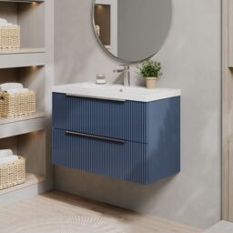 Balterley Fluted Wall Hung 2 Drawer Vanity Basin Unit & Basin 800mm - Satin Blue - thumbnail 4