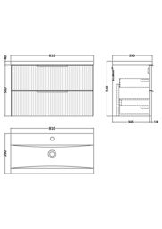 Balterley Fluted Wall Hung 2 Drawer Vanity Basin Unit & Basin 800mm - Satin Blue - thumbnail 5