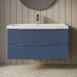 Balterley Fluted Wall Hung 2 Drawer Vanity Basin Unit & Basin 800mm - Satin Blue - thumbnail 6