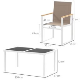 OUTSUNNY 5 Piece Garden Table & Chairs with Tempered Glass Table Top in Grey - thumbnail 3