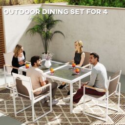 OUTSUNNY 5 Piece Garden Table & Chairs with Tempered Glass Table Top in Grey - thumbnail 4