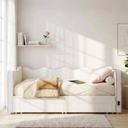 BTM Daybed Sofa Bed Trundle Storage Drawers USB Charging Boucle Beige Pink - Size: Single - thumbnail 2