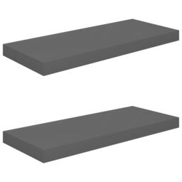 Berkfield Home Floating Wall Shelves 2 pcs High Gloss Grey 60x23.5x3.8 cm MDF - thumbnail 2