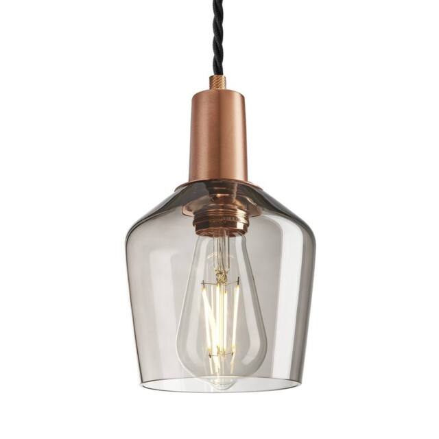 Industville Sleek Smoked Glass Schoolhouse Pendant - 5.5 Inch in Copper - Size: Medium
