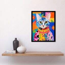 Artery8 Wall Art Print The Cat in the Caftan Artwork Bold Bright Vibrant Modern Folk Art Acrylic Painting Kids Floral Pattern Art Framed - thumbnail 2