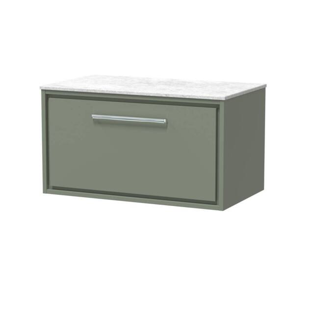 Balterley 800mm Wall Hung Single Drawer Vanity with Marble Worktop - Fern Green