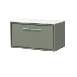 Balterley 800mm Wall Hung Single Drawer Vanity with Marble Worktop - Fern Green - thumbnail 1