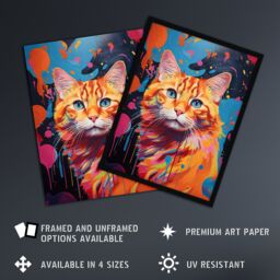 "Artery8 Wall Art Print Orange Tabby Cat Lover Gift Pet Portrait Abstract Pink Blue Artwork Painting Art Framed - Size: W12"" x H16""" - thumbnail 2