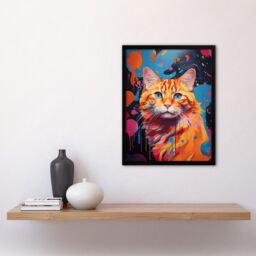 "Artery8 Wall Art Print Orange Tabby Cat Lover Gift Pet Portrait Abstract Pink Blue Artwork Painting Art Framed - Size: W12"" x H16""" - thumbnail 4