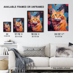 "Artery8 Wall Art Print Orange Tabby Cat Lover Gift Pet Portrait Abstract Pink Blue Artwork Painting Art Framed - Size: W12"" x H16""" - thumbnail 3