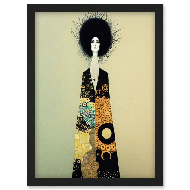 Artery8 Portrait of Beautiful Woman Gustav Klimt Style Dress Artwork Framed Wall Art Print A4 in Black - image 1