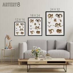 "Artery8 Wild Bovidae Vintage Illustration Lydekker Black Framed Canvas Art in White - Size: W12"" x H16""" - thumbnail 4