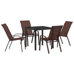 Berkfield Home 5 Piece Garden Dining Set Brown Textilene & Steel - thumbnail 2