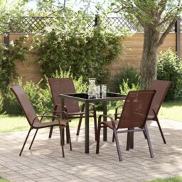 Berkfield Home 5 Piece Garden Dining Set Brown Textilene & Steel - thumbnail 1