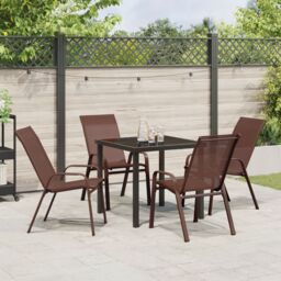 Berkfield Home 5 Piece Garden Dining Set Brown Textilene & Steel - thumbnail 4