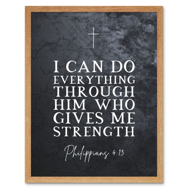 Artery8 Wall Art Print Philippians 4:13 Everything Through Him Who Gives Me Strength Christian Bible Verse Quote Scripture Typography Art Framed - image 1