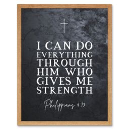 Artery8 Wall Art Print Philippians 4:13 Everything Through Him Who Gives Me Strength Christian Bible Verse Quote Scripture Typography Art Framed - thumbnail 1