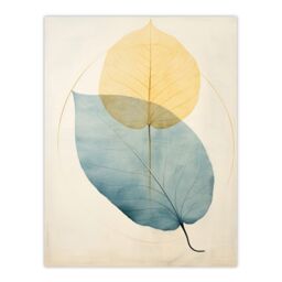 "Wee Blue Coo Wall Art Print Skeleton Leaves Blue II Leaf Veins Structure Pastel Colour Azure & Yellow Watercolour Painting Poster - Size: W18"" x H24""" - thumbnail 1