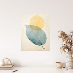 "Wee Blue Coo Wall Art Print Skeleton Leaves Blue II Leaf Veins Structure Pastel Colour Azure & Yellow Watercolour Painting Poster - Size: W18"" x H24""" - thumbnail 4