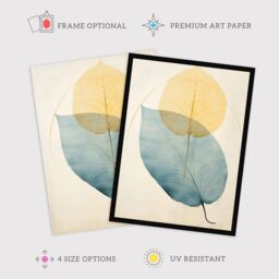 "Wee Blue Coo Wall Art Print Skeleton Leaves Blue II Leaf Veins Structure Pastel Colour Azure & Yellow Watercolour Painting Poster - Size: W18"" x H24""" - thumbnail 2