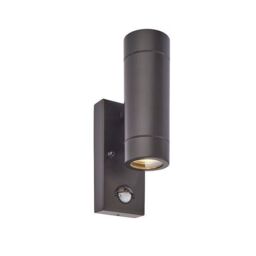 Netlighting Palin 2 Light Outdoor PIR Up Down Wall Light Matt Black Glass IP44 GU10