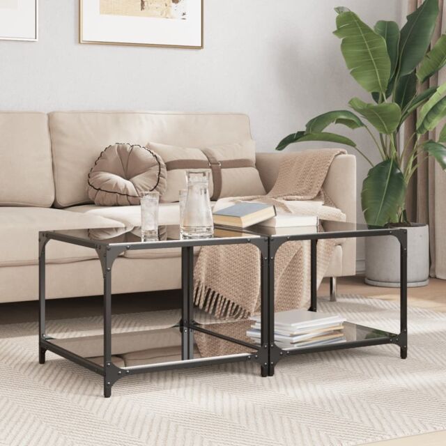 Berkfield Home Coffee Tables with Black Glass Top 2 pcs 50x50x40 cm Steel - Size: 50 x 50 x 40 cm - image 1
