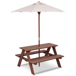Costway 3 in 1 Picnic Table Outdoor Activity Table w/ Removable Umbrella in Brown - thumbnail 1