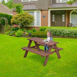 Costway 3 in 1 Picnic Table Outdoor Activity Table w/ Removable Umbrella in Brown - thumbnail 5