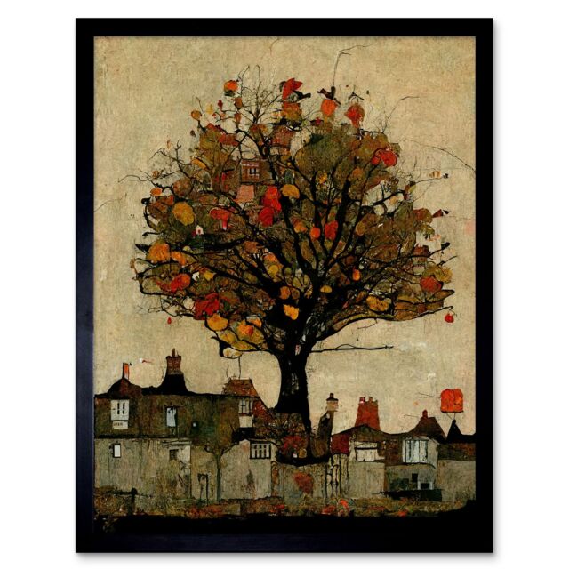 "Artery8 Wall Art Print Giant Untidy Quirky Street Tree Art Framed in Black - Size: W12"" x H16""" - image 1