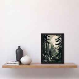 Artery8 Pine Tree Forest Sunrise Landscape Illustration Artwork Framed Wall Art Print A4 in Black - thumbnail 2