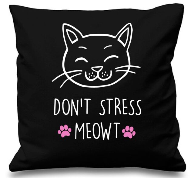 "60 SECOND MAKEOVER Black Cushion Cover Cat Don't Stress Meowt 16"" x 16"" Mum Friend Gift Decorative - Size: 40 cm x 40 cm"