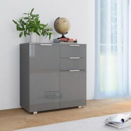 Sideboard High Gloss Grey 71x35x76 cm Engineered Wood