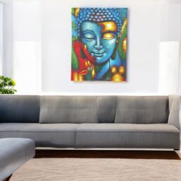 KDMD Buddha Painting - Blue & Gold Flower 75x55cm - Size: 75x55 cm - thumbnail 3